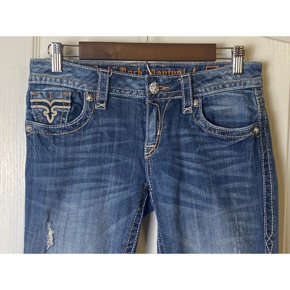 Rock Revival Angela Blue Denim Distressed Capri Jeans Women's Size 28 - Picture 3 of 10